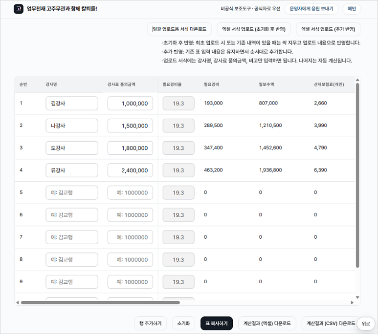 필요경비율 열이 다른 항목과 같은 grid에 놓여 있던 전체 표 캡처